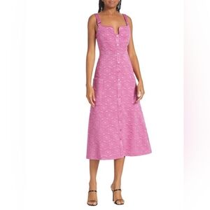 ALEXIS A-line Vade Pink Quilted Geometric Button-Down Pocket Midi Dress Sz Small